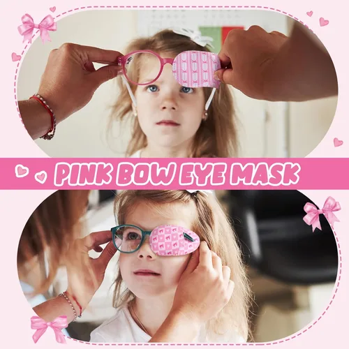 Vista 6 de Kingdder 20 parches de ojos rosas para niños pequeños para lentes izquierdo o derecho, reutilizable, ajustable, lazo de estilo rosa para niñas