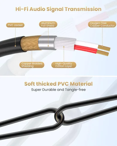 Vista 4 de Tisino - Cable de micrófono con conector hembra XLR a conector mono TS de 1/4 (6,35 mm) desequilibrado para micrófono dinámico - 2,01 m/6,6 pies