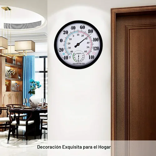 Vista 4 de Termómetro para interiores y exteriores, termómetro de pared grande-higrómetro, impermeable, no requiere batería (negro)
