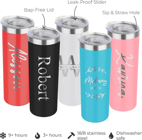 Vista 4 de Vaso aislado personalizado de 20 onzas con tapa, termo personalizado con recubrimiento de polvo de metal delgado para mujeres y hombres, regalo