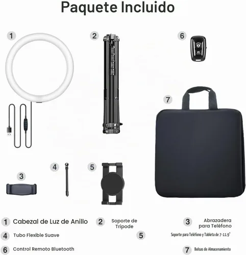 Vista 9 de Elitehood Anillo de luz de 12 pulgadas con soporte de trípode (72 pulgadas de alto) y soporte para iPad/teléfono, luces LED de círculo para selfie
