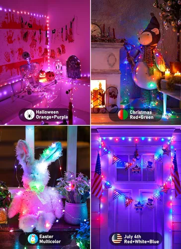 Vista 6 de Minetom Guirnalda de luces que cambian de color – Cadena de 100 luces LED de 33 pies con control remoto, 16 colores individuales y 6