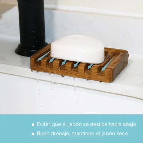 Vista 3 de Jabonera HTB con diseño de cascada inclinada, soporte para jabón en barra de madera de teca Soap Saver Keep Soap Bar Dry,Extend Soap Life,Non-slip