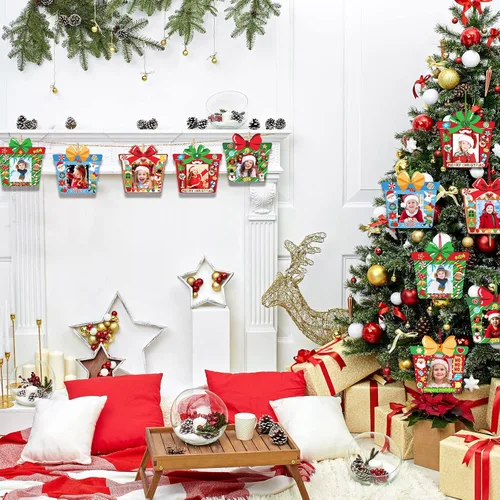 Vista 6 de Funrous 24 Piezas Marcos de Fotos Navideños Ornamentos Manualidades Regalo a Granel Marcos de Fotos Colgantes Ornamentos DIY de Madera Decoración