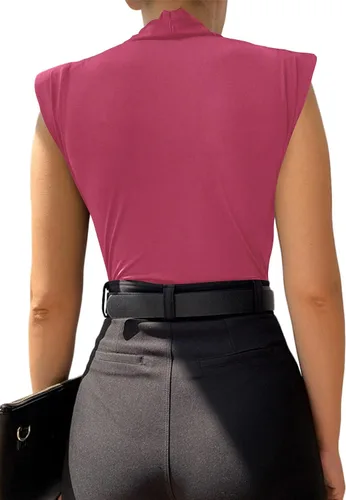 Vista 2 de LYANER Leotardo sin mangas fruncido con cuello en V para mujer
