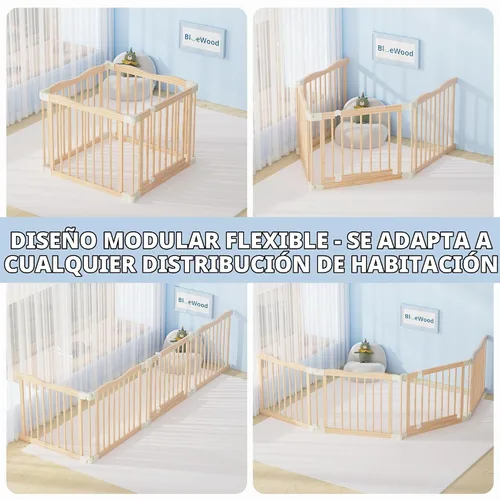 Vista 7 de Corralito de madera plegable, natural, 30 x 30 x 24 pulgadas