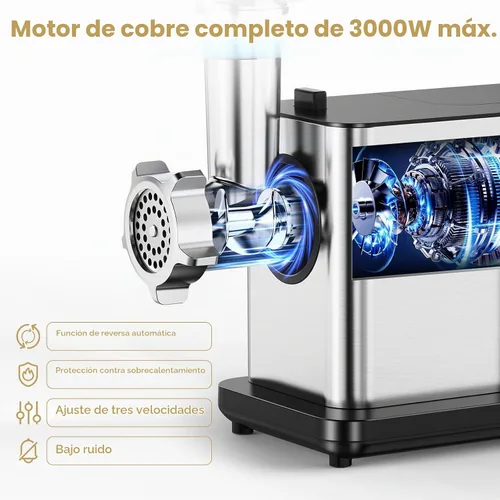 Vista 4 de AAOBOSI Picadora de carne eléctrica de 3000 W máx. con pantalla táctil a color, inversión automática y almacenamiento integrado, 3 ajustes