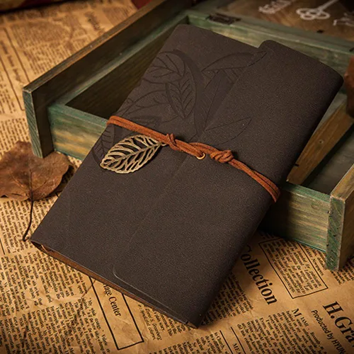 Vista 4 de Funda para notebook de cuero sintético, estilo vintage, con diseño de hojas, Negro