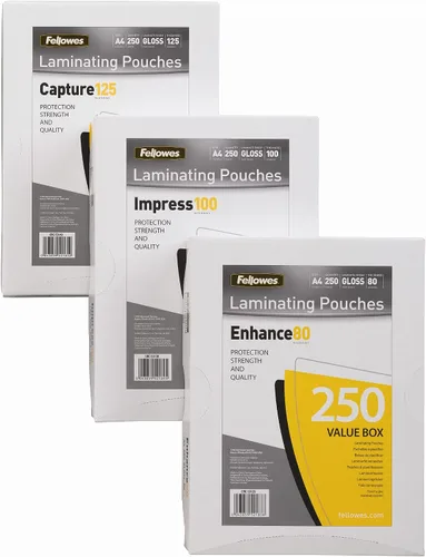 Vista 2 de Fellowes Bolsas de laminación A4, brillo, 160 micras (2 x 80 micrones), paquete de 250