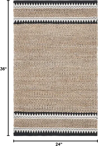 Vista 2 de SAFAVIEH Colección de fibra natural - Alfombra decorativa de 2 x 3 pies, color natural y negro, hecha a mano de yute rústico costero, ideal