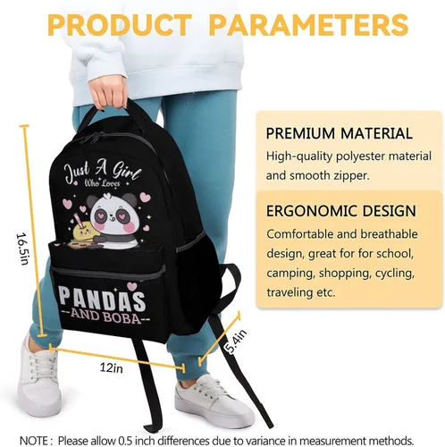 Vista 3 de Mochila Panda para niñas y niños, mochilas negras de 16 pulgadas para la escuela, bonita bolsa ligera y duradera para niños