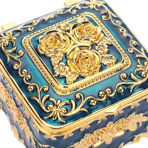 Vista 8 de Hipiwe Caja de Joyería de Metal Vintage - Pequeño Organizador de Baratijas Caja para Anillos con Patrón de Rosas, Caja de Almacenamiento de Joyas