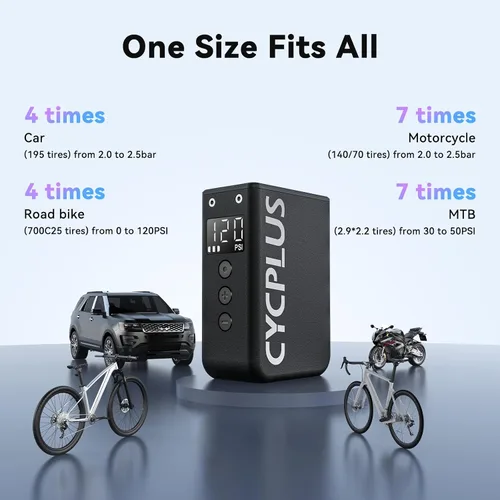 Vista 5 de CYCPLUS AS2 Pro Max Tiny Pump Mini con medidor, bomba de aire inalámbrica para bicicleta de hasta 120 PSI, parada automática, con válvula Presta