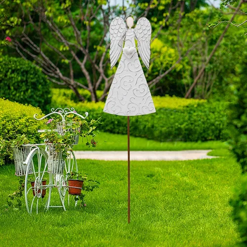 Vista 2 de Estaca decorativa para jardín de ángeles, decoración de ángel, decoración de metal para patio, porche, césped, camino, patio trasero, 40.5 x 8 x 1