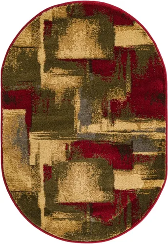 Vista 3 de Unique Loom Barista Collection - Alfombra de área Timor (2 pies 2 pulgadas x 3 pies 1 pulgada, ovalada, multicolor y rojo)