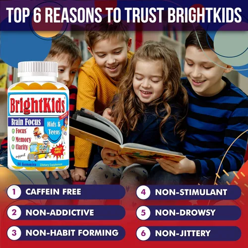 Vista 4 de BrightKids Gomitas Focus para niños y adolescentes – Gomitas cerebrales para memoria y concentración, vitaminas cerebrales Omega 3 DHA para niños
