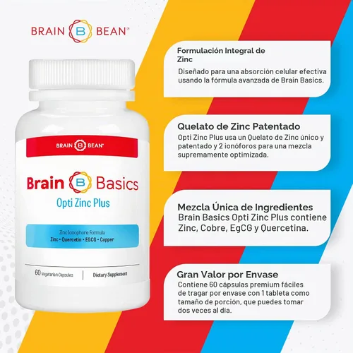 Vista 5 de Brain Basics Opti Zinc Plus - Suplemento de zinc con quercetina, EGCG y cobre. Fórmula de apoyo inmunológico - 60 cápsulas
