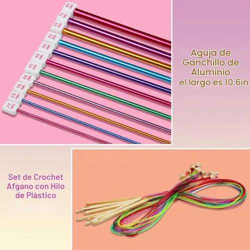 Vista 2 de Aeelike - Juego de agujas de ganchillo tunecino, 11 unidades de ganchillo largo afgano de 2-8 mm de aluminio y 12 unidades de ganchillo de bambú