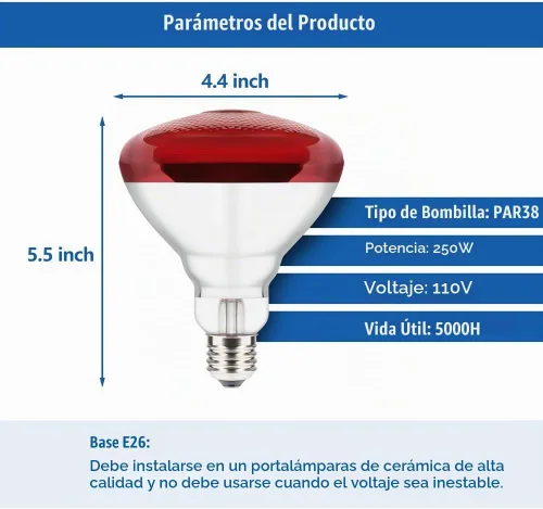 Vista 3 de Bombillas de calor de 250 W, 1 paquete de lámpara de calor infrarroja para pollos con enchufe E26 y 5000 horas de vida útil bombilla de calor