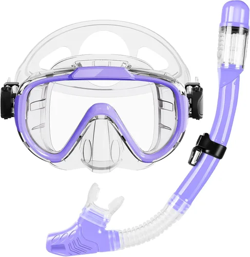 Vista 12 de Snorkeling Gear for Adults, Dry Top Snorkel Set with Panoramic Anti-Leak and Anti-Fog Tempered Glass Lens, Adjustable Snorkeling Set for Scuba