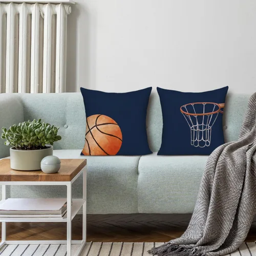 Vista 4 de Juego de 2 fundas de almohada de baloncesto, para deportes de baloncesto, decoración para niñas, niños, habitación, sofá, guardería, 18 x 18 pulgadas