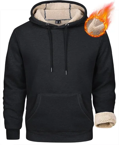 Vista 17 de MAGCOMSEN Sudadera con capucha pesada con forro polar Sherpa para hombre Verde militar