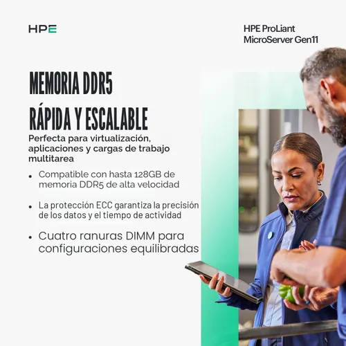 Vista 4 de Hewlett Packard Enterprise ProLiant MicroServer Gen11 Tower Server, procesador Intel Pentium Gold G7400, memoria de 16 GB, almacenamiento HDD de 1