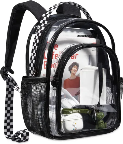 Vista 7 de LIGHT FLIGHT Mochila transparente resistente y transparente, juego de mochila transparente, mochilas duraderas para universidad, seguridad, L-negro