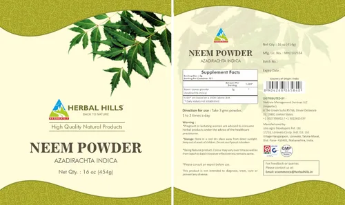 Vista 3 de HERBAL HILLS Polvo de Neem Azadirachta Indica Pure Neem Hoja/Hojas Polvo 16 Oz