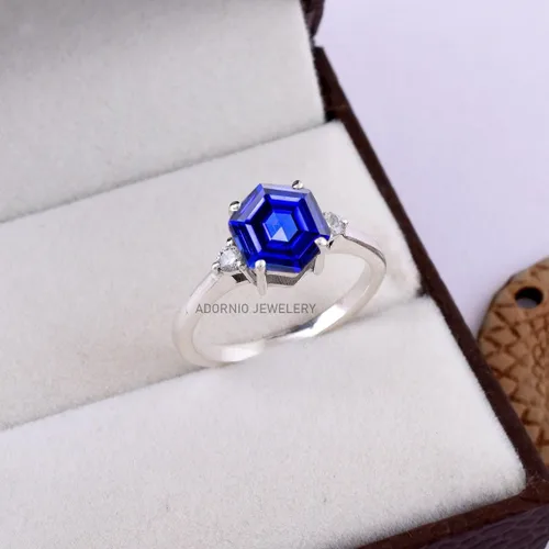 Vista 24 de Anillo de plata de ley 925 para mujer, anillo de diamantes de imitación de aguamarina de plata esterlina, anillo Art Deco de marzo, piedra natal