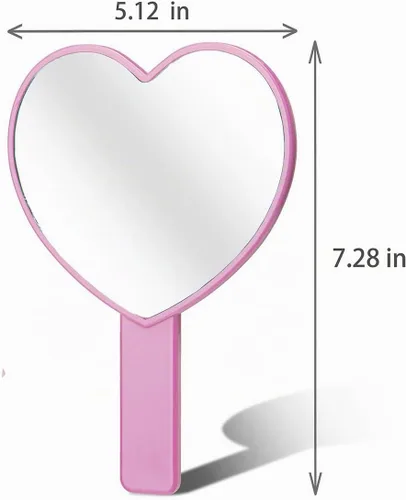 Vista 2 de Espejo de mano de maquillaje en forma de corazón, espejo de mano de viaje, espejo cosmético personal portátil con asa (rosa)