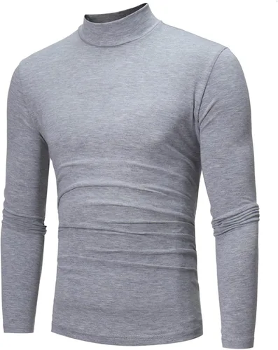 Vista 4 de Camisetas negras para hombre 2023 de manga larga cuello alto cálido suéter casual suave cómodo sólido Mock Pullover Undershirt