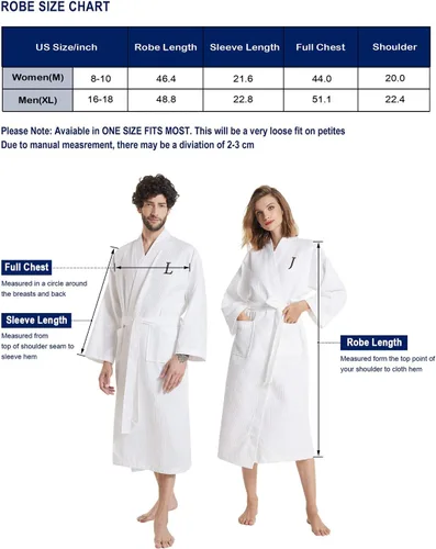 Vista 9 de AW BRIDAL 2Pcs Couple's Cotton Waffle Knit Robes Embroidered Lightweight Spa Robes Dressing Gown Bridal Robes for Men Women