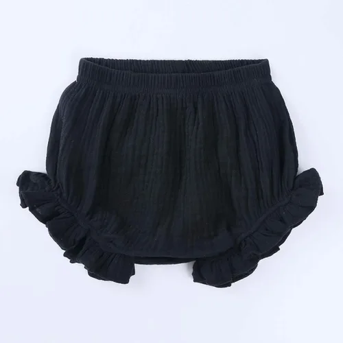 Vista 3 de Pantalones cortos de algodón y lino con volantes para bebés y niñas pequeñas