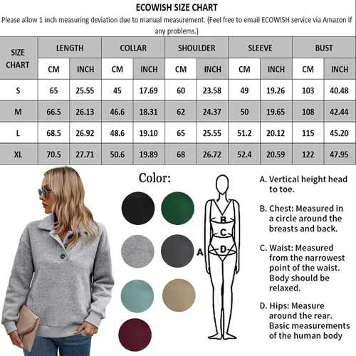 Vista 4 de ECOWISH Sudaderas con botones de un cuarto para mujer sudaderas casuales de otoño para adolescentes y niñas, ropa de invierno 2023