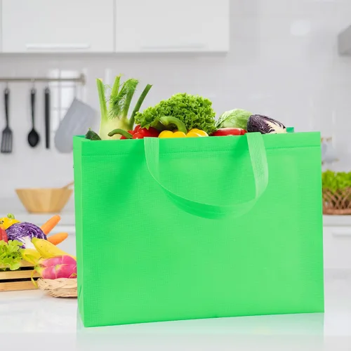 Vista 6 de Bolsos de asas no tejidos grandes, bolsos de compras reutilizables del arco iris de 15,7" para los comestibles