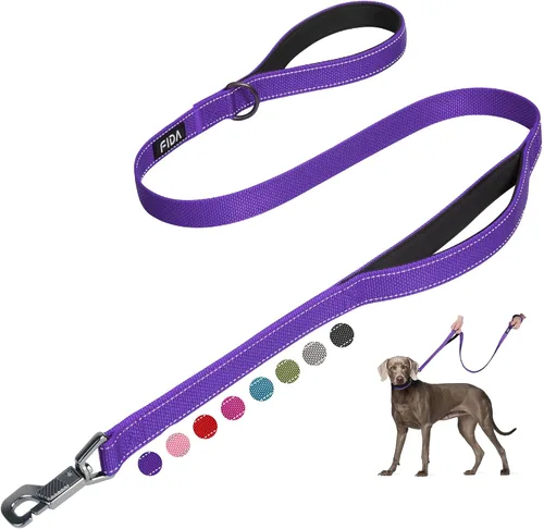 Vista 41 de Fida Correa resistente de 4 pies para perro con 2 cómodas asas acolchadas, asa de tráfico y gancho avanzado de fácil presión, correa reflectante