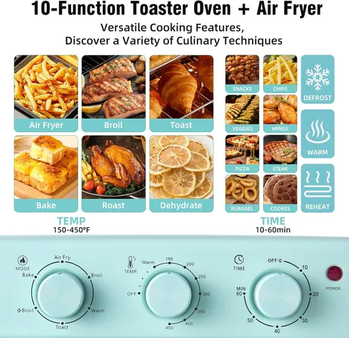 Vista 3 de Novaspark Combo de Horno Tostador y Freidora de Aire, Horno de Convección Retro de Encimera, Horno Tostador Pequeño de 16QT, 4 Rebanadas o Pizza