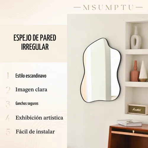 Vista 5 de Espejo de Pared Irregular Negro con Forma de Onda, Espejo de Pared con Marco de Metal para Baño, Dormitorio, Entrada, Sala de Estar, Decoración