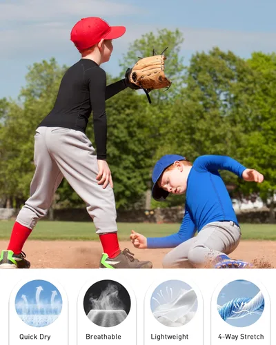 Vista 2 de Camiseta de compresión de manga larga para niños, paquete de 3 camisetas deportivas de béisbol para niños, capa base de secado rápido para fútbol