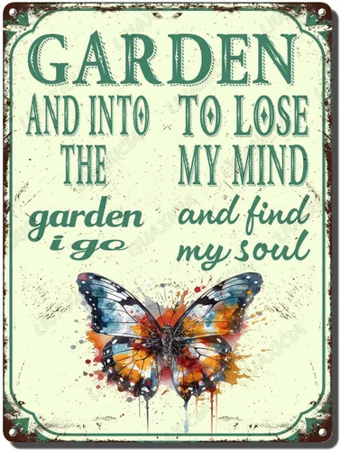 Vista 12 de LIUAXICIA Letreros divertidos de metal con texto en inglés "In The Garden to Lose My Mind and Find My Soul Bee Garden - Letreros de lata