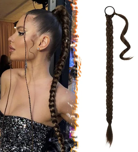 Vista 31 de Barsdar Extensión de 26 Pulgadas de Cola de Caballo Trenzada Larga con Banda Elástica - Extensiones de Cabello en Cola de Caballo Recta y Elegante