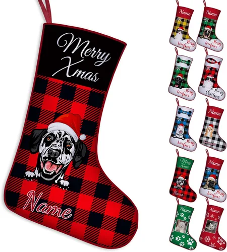 Vista 18 de Calcetines de Navidad personalizados para perros y gatos, 42 patrones de perros y mascotas, calcetines de Navidad personalizados con nombres, adorno