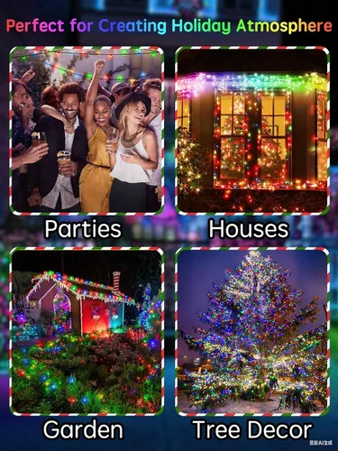 Vista 7 de Acan - 300 luces LED para Navidad al aire libre, 115 pies, luces multicolores para árbol de Navidad con control remoto, 8 modos de iluminación