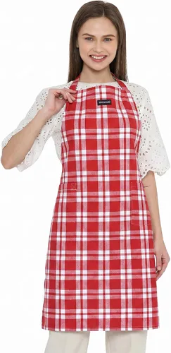 Vista 20 de Encasa XO Delantales de cocina de algodón para mujeres y hombres con bolsillo y bucle para toalla, correa ajustable para cuello y espalda