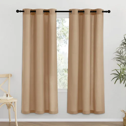 Vista 19 de NICETOWN - Cortinas de lino angora para ventana de cocina sobre el fregadero, con ojales, lino grueso angora, tratamientos cortos para ventanas