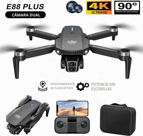 Vista 3 de Dron con cámara HD para adultos principiantes, mini cuadricóptero RC plegable con motor sin escobillas, modo sin cabeza, posicionamiento de flujo