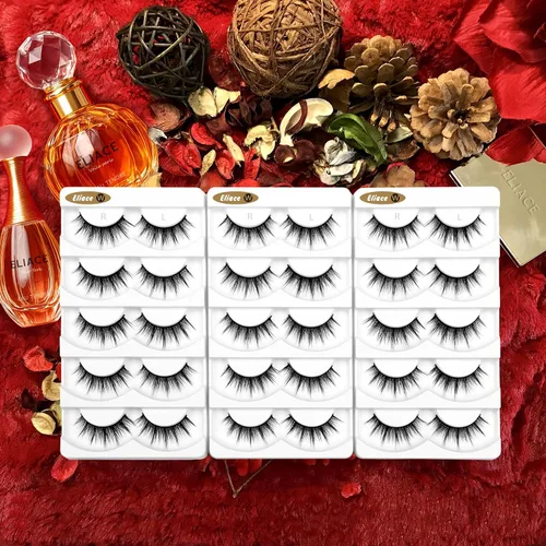 Vista 4 de Eliace Pestañas postizas de aspecto natural, pestañas de ojo de gato, tiras finas, pestañas postizas de visón 3D, pestañas postizas de volumen
