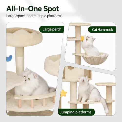 Vista 4 de Meecal Árbol de gato resistente de 79 pulgadas para gatos de interior y adulto, torre gigante alta para gatos con poste rascador, perchas grandes