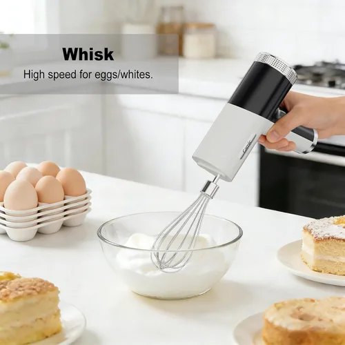 Vista 6 de Camic Electric Hand Mixer with 9 Speeds, Powerful Motor, Cordless Hand Mixer with Whisk, Dough Hook and Mixing Rod for Whipping Eggs, Cream, Butter